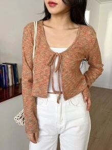 DAZY Space Dye Knot Front Crop Top Without Cami Top