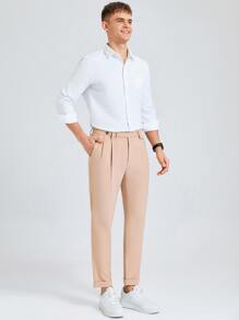 Manfinity Men Slant Pocket Suit Trousers - Khaki - View 3