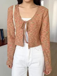 DAZY Space Dye Knot Front Crop Top Without Cami Top