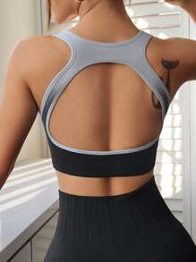 後鏤空撞色滾邊運動型文胸