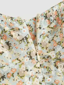 SHEIN MOD Ditsy Floral Print Puff Sleeve Ruffle Hem Dress - Multicolor - View 4