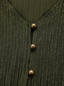 ROMWE Hippie Solid Button Front Top - Army Green - View 3