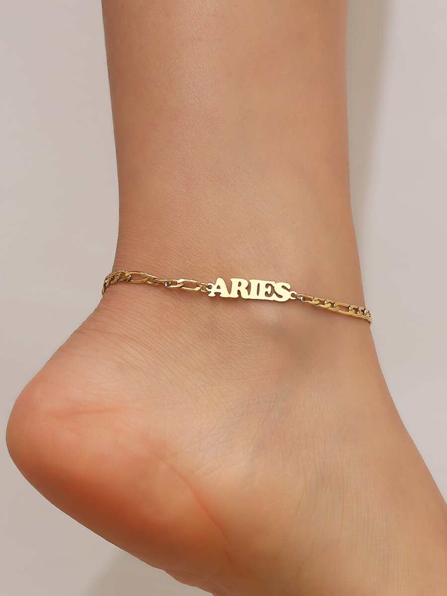 MONALLY 18K Gold-Plated Stainless Steel AQUARIUS Zodiac Anklet For Women, Summer Beach Vacation Jewelry - Yellow Gold - View 1