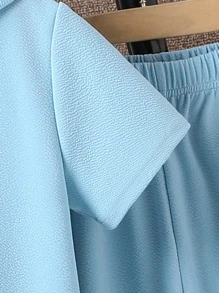 SHEIN Boys Solid Hooded Tee & Joggers - Blue - View 3