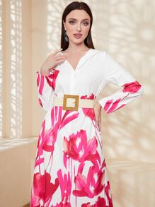 Al Najma Floral Print Button Front Hooded Dress - Multicolor - View 4