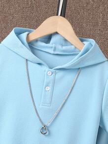 SHEIN Boys Solid Hooded Tee & Joggers - Blue - View 4