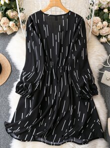 SHEIN LUNE Vestido con estampado geométrico de manga farol