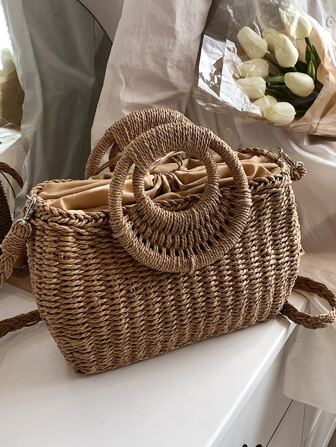 Bolso de paja con asa superior minimalista, regalo del Día de la Madre, perfecto para verano, playa, viaje y vacaciones