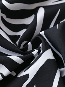 SHEIN Clasi Plus Surplice Neck Flounce Sleeve Top & Zebra Striped Print Skirt - Black and White - View 4