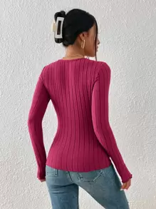 SHEIN Frenchy Camiseta de cuello cuadrado ribete en forma de lechuga - Rosa Fucsia - Ver 2