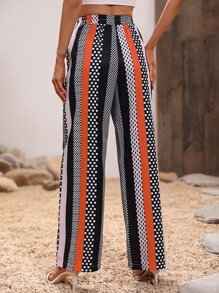 SHEIN LUNE Striped & Polka Dot Print Wide Leg Trousers - Multicolor - View 2