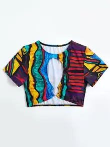 Summer Allover Print Ring Linked Bikini Top - Multicolor - View 3