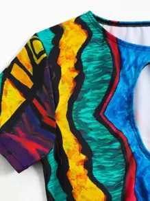 Summer Allover Print Ring Linked Bikini Top - Multicolor - View 5