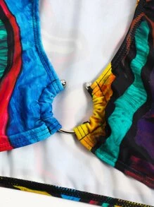 Summer Allover Print Ring Linked Bikini Top - Multicolor - View 4