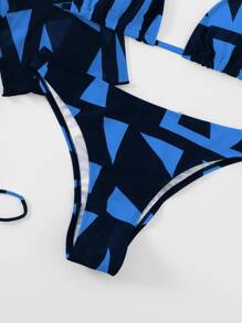 SHEIN Swim 3packs Geo Print Halter Bikini Set & Cover Up Matching Set,Summer Beach - Blue - View 5