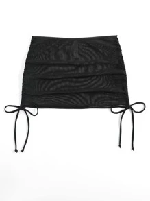 Swim SXY 夏季海滩纯色褶皱网眼罩裙（不含比基尼）