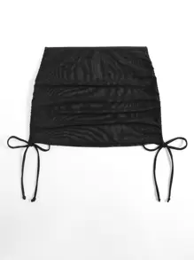 Swim SXY 夏季海滩纯色褶皱网眼罩裙（不含比基尼）