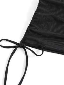 Swim SXY 夏季海滩纯色褶皱网眼罩裙（不含比基尼）