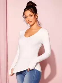 SHEIN Essnce Áo thun nữ màu trơn Giải trí - trắng - Xem 1