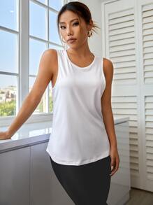 Yoga Basic Top tank deportivo con estampado de letra con abertura trasera - Blanco - Ver 3