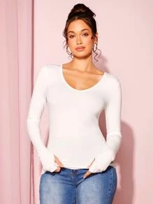 SHEIN Essnce Áo thun nữ màu trơn Giải trí - trắng - Xem 4