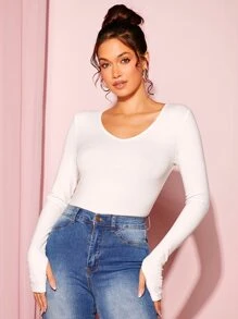 SHEIN Essnce Áo thun nữ màu trơn Giải trí - trắng - Xem 5