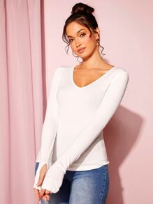 SHEIN Essnce Áo thun nữ màu trơn Giải trí - trắng - Xem 6