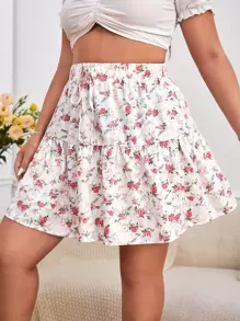 SHEIN VCAY Falda con estampado floral bajo con fruncido - Multicolor - Ver 1