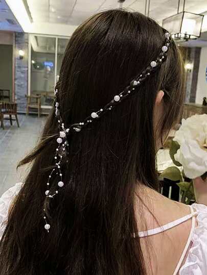 Elegante fascia per capelli decorata con 2 perle finte