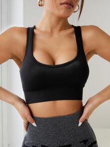 Sujetador deportivo soporte medio inconsútil - Negro - Ver 3