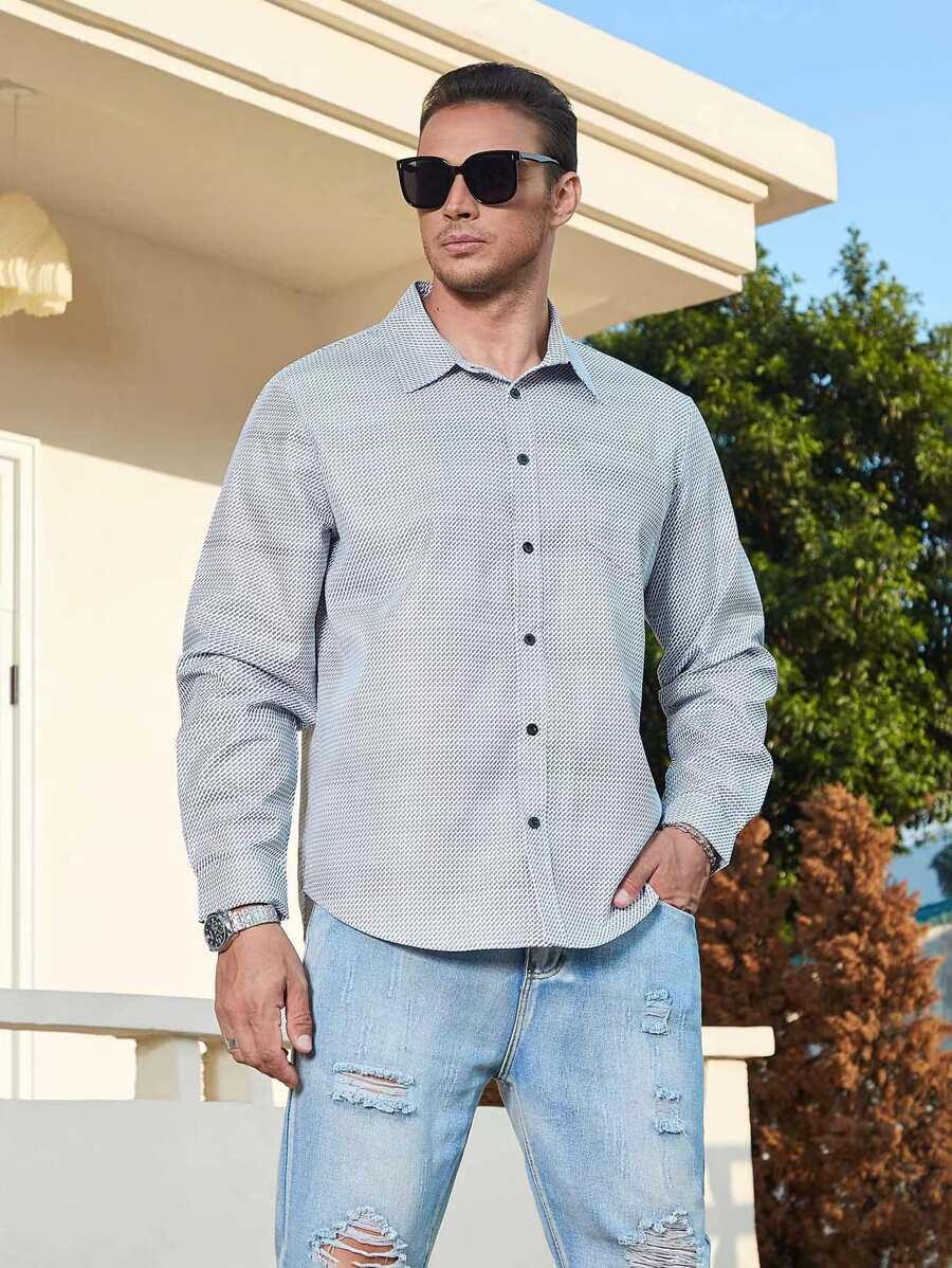 Manfinity Men Plus Allover Print Shirt - Light Grey - View 1