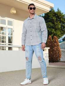 Manfinity Men Plus Allover Print Shirt - Light Grey - View 5