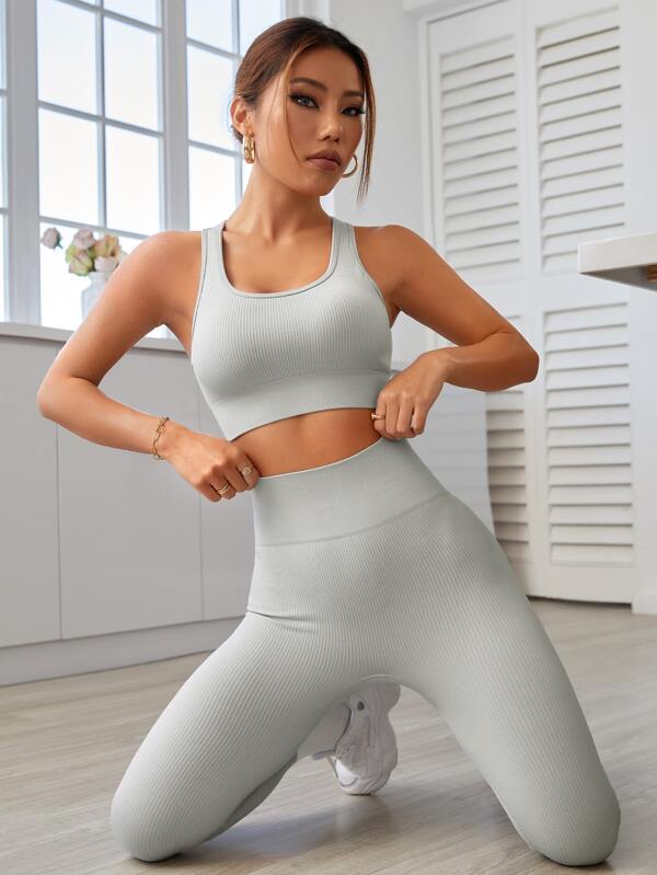 Yoga Trendy Seamless Cut Out Back Sports Set SHEIN USA