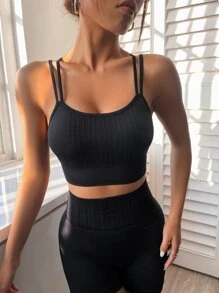 Medium Support  Crisscross Back Sports Bra - Black - View 1