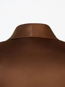 Hauture Solid Ruched Sleeve Blazer & Shorts Set - Coffee Brown - View 7