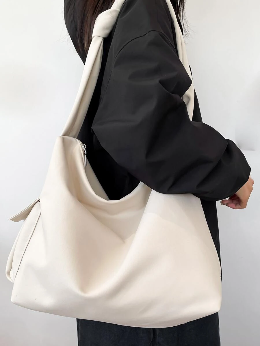 Pocket Side Hobo Bag - White - View 1