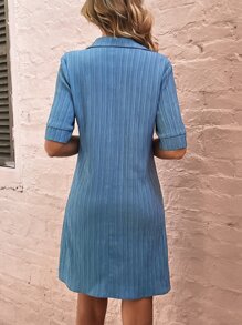 SHEIN VCAY Polo Neck Pocket Patched Dress - Dusty Blue - View 2