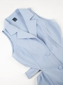 L'Amorae Lapel Cut Out Tie Backless Button Front Mini Dress - Blue - View 8