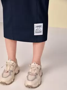 Mulvari Mock Neck Patch Detail Dress - Navy Blue - View 4