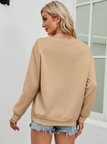 SHEIN Essnce Floral & Figure Graphic Thermal Lined Pullover - Khaki - View 2