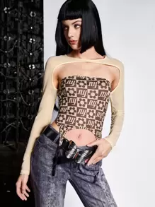 SHEIN ICON Floral and Letter Graphic Asymmetrical Hem Tube Top With Super Crop Top - Multicolor - View 4