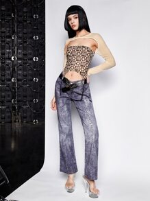 SHEIN ICON Floral and Letter Graphic Asymmetrical Hem Tube Top With Super Crop Top - Multicolor - View 9