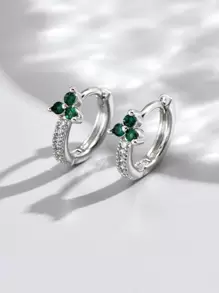 Bông tai hình vòng đính đá Zirconia - Bạc - Xem 1