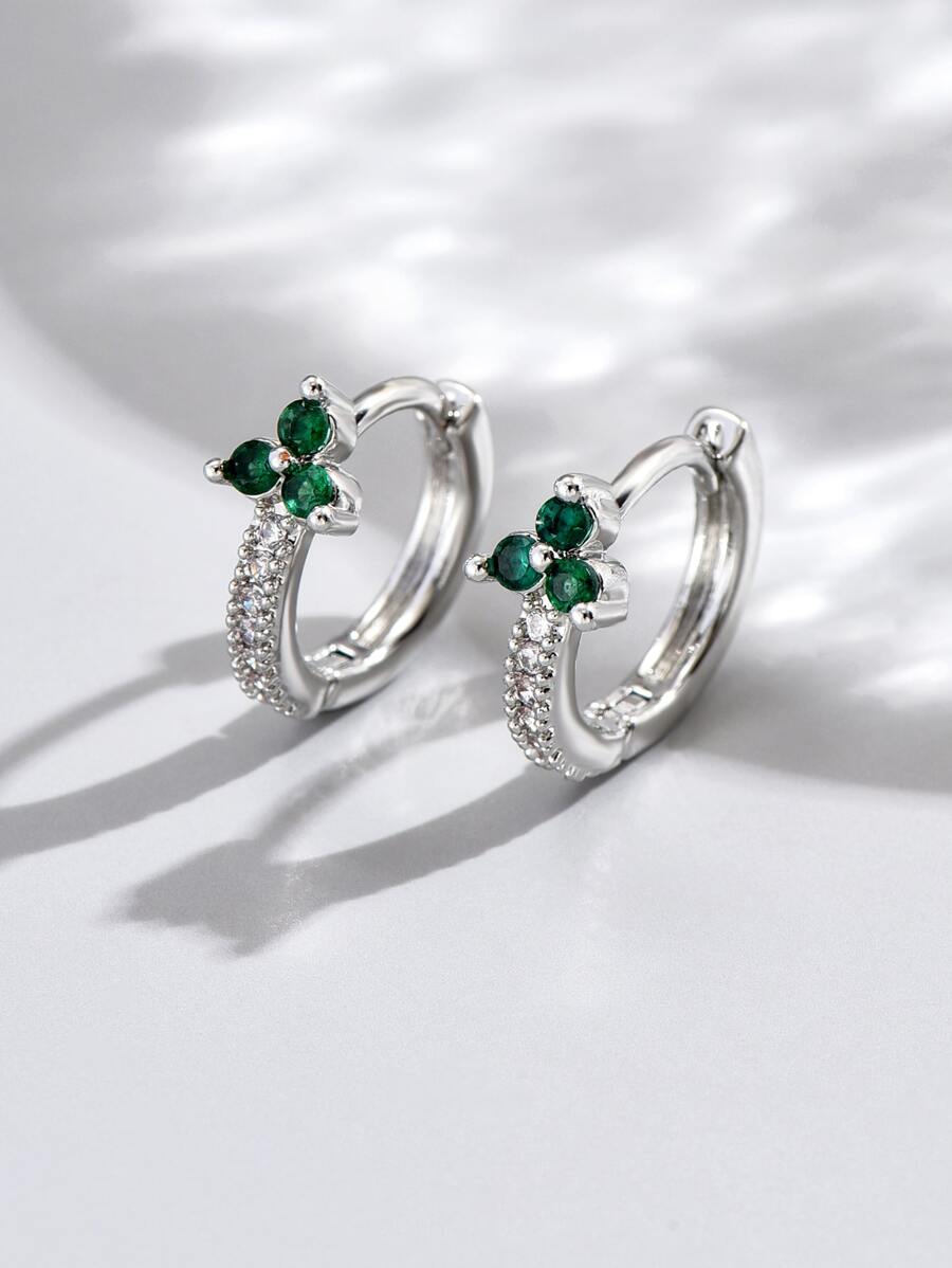 Bông tai hình vòng đính đá Zirconia - Bạc - Xem 1