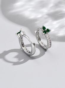 Bông tai hình vòng đính đá Zirconia - Bạc - Xem 5