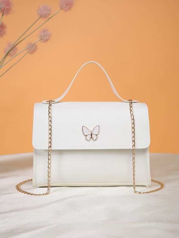 حقيبة مربعة زخرفة فراشة سلسلة رفرف جلد صناعي بنات