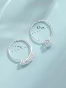 2pcs Cubic Zirconia Heart Decor Ring Valentines,Mom,Mother,Mother's Day,Gift - Silver - View 5