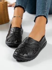 扭結細節平底樂福鞋 - 黑色 - 查看 1