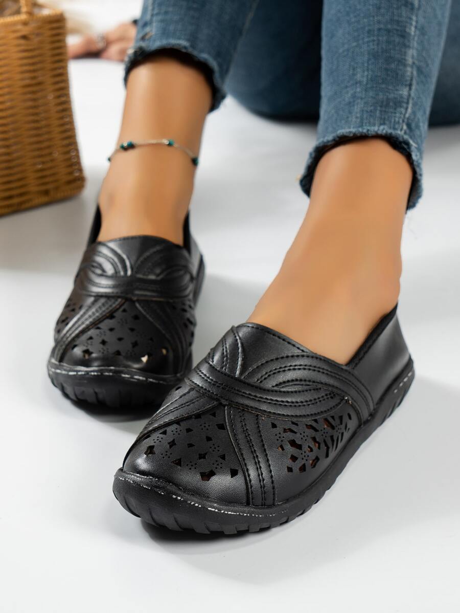 扭結細節平底樂福鞋 - 黑色 - 查看 1