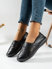 扭結細節平底樂福鞋 - 黑色 - 查看 4